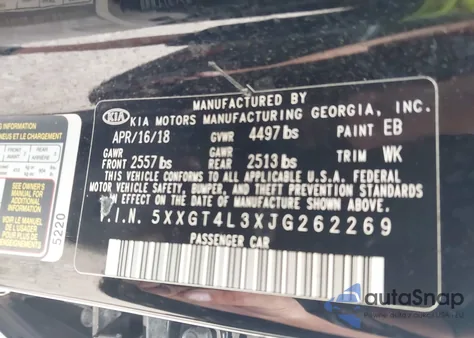 2018 Kia Optima Lx from USA, damaged, VIN 5XXGT4L3XJG262269